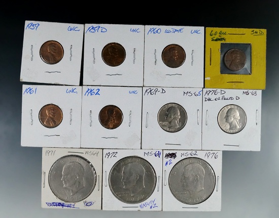 Large Date, Small Date, Lincoln Cents, Washington Qtrs, Eisenhower Dollars. *See full description.