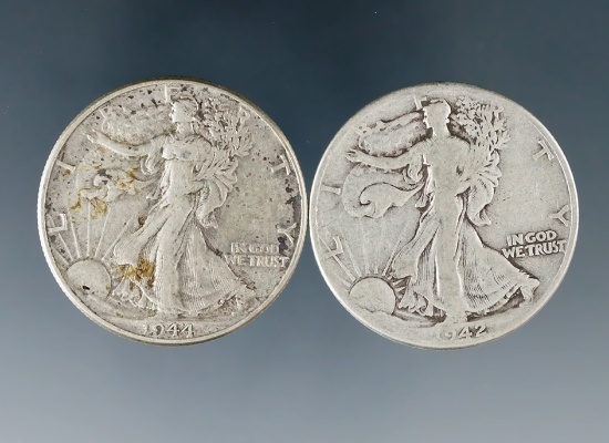 1942 and 1944 Walking Liberty Silver Half Dollars G-VF