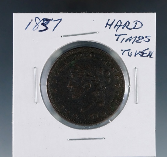 1837 US Hard Times Token Not One Cent for Tribute Millions for Defense VF Details