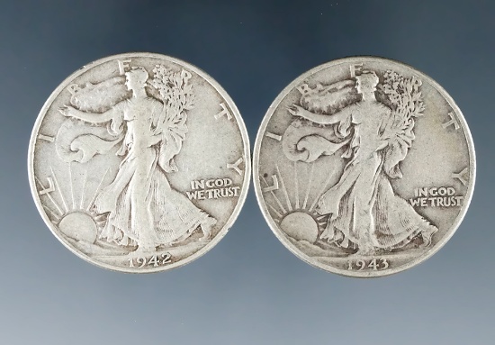 1942 and 1943 Walking Liberty Silver Half Dollars F-VF