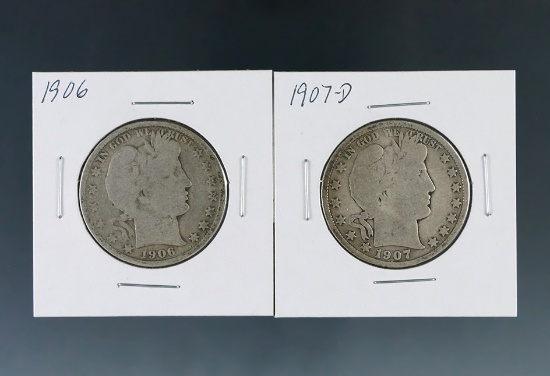 1906 and 1907-D Barber Silver Half Dollars G