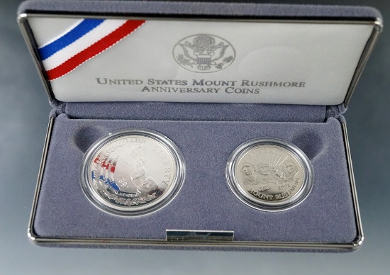 1991 Mount Rushmore Commemorative 2 Piece Proof Set Half Dollar and Silver Dollar - COA
