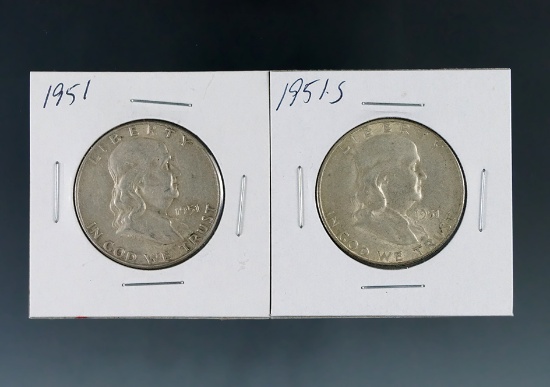 1951 and 1951-S Franklin Silver Half Dollars VF-XF