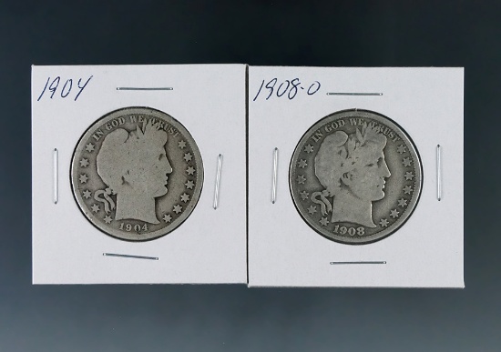 1904 and 1908-O Barber Silver Half Dollars G