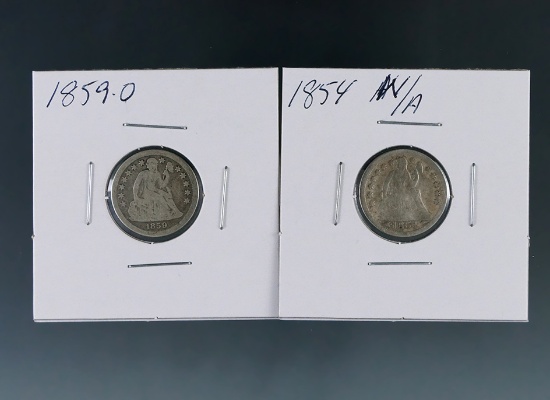 1854 With Arrows and 1859-O Seated Liberty Dimes G-F