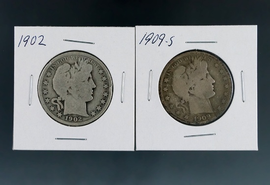 1902 and 1909-S Barber Silver Half Dollars G