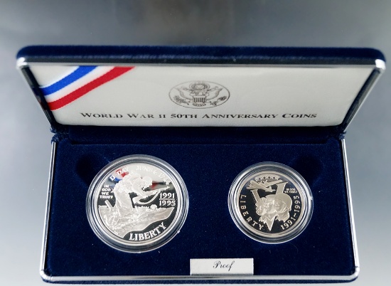 1991-1995 World War II 50th Anniversary 2 Piece Proof Set in Original Box with COA