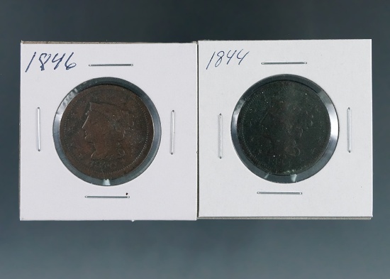 1844 and 1846 US Large Cents VG-F Details