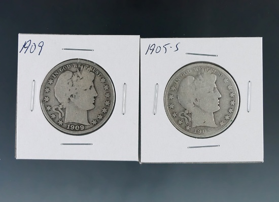 1905-S and 1909 Barber Silver Half Dollars G