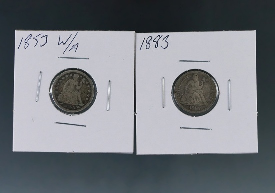 1853 With Arrows and 1883 Seated Liberty Dimes G-VG