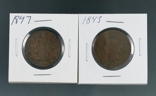 1843 and 1847 US Large Cents G-F Details