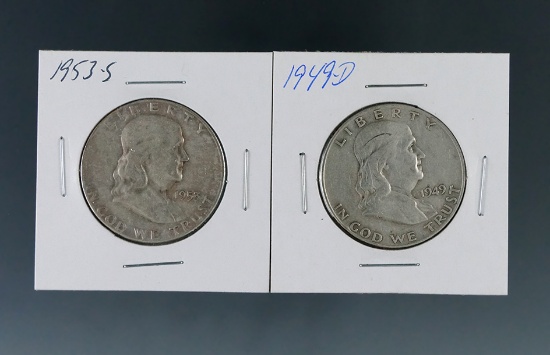 1949-D and 1953-S Franklin Silver Half Dollars F-VF