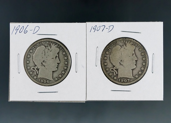 1906-D and 1907-D Barber Silver Half Dollars G