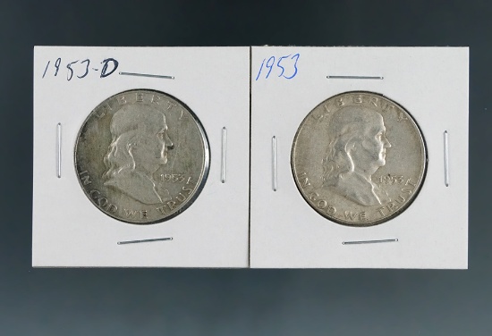 1953 and 1953-D Franklin Silver Half Dollars F-VF