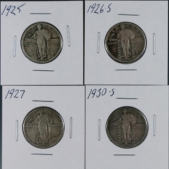 1925, 1926-S, 1927 and 1930-S Standing Liberty Silver Quarters VG-F