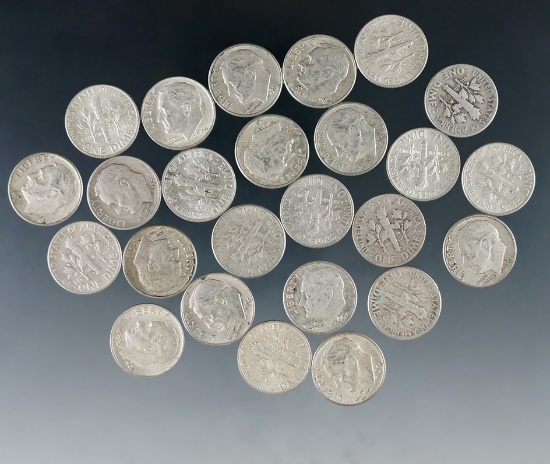 25 Assorted Roosevelt Silver Dimes 1964 or Before G-AU