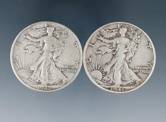 1941-D and 1942 Walking Liberty Silver Half Dollars F