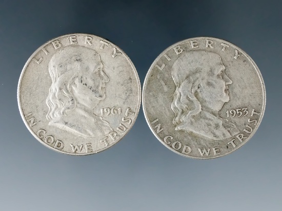 1953-D and 1961-D Franklin Silver Half Dollars VF