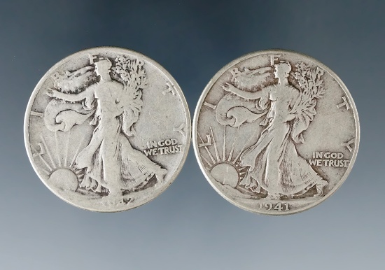 1941 and 1942 Walking Liberty Silver Half Dollars G-F