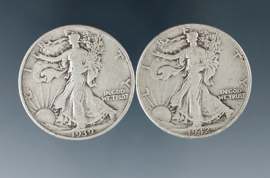 1939 and 1942 Walking Liberty Silver Half Dollars F