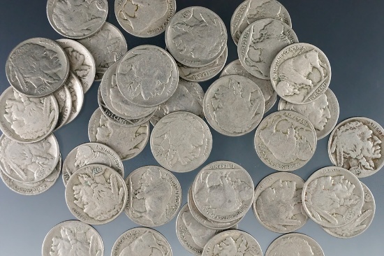 40 Buffalo Nickels 1916-1937 G-F Dates Are Weak on Some