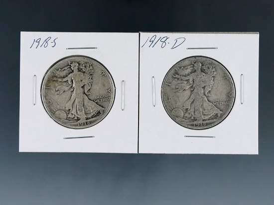 1918-D and 1918-S Walking Liberty Silver Half Dollars G-VG
