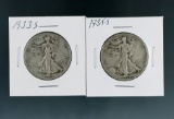 1933-S and 1935-S Walking Liberty Silver Half Dollars VG-F