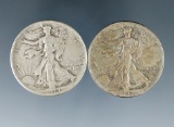1942 and 1944 Walking Liberty Silver Half Dollars F