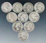 10 Assorted Washington Silver Quarters 1964 or Before G-AU