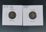 1853 With Arrows and 1883 Seated Liberty Dimes G-VG