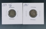 1855 With Arrows and 1891 Seated Liberty Dimes VG-F