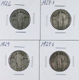 1926, 1928-S, 1929 and 1929-S Standing Liberty Silver Quarters VG-F