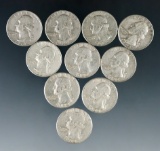 10 Assorted Washington Silver Quarters 1964 or Before VG-AU