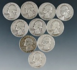 10 Assorted 1952 Washington Silver Quarters VG-XF