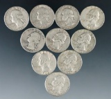 10 Assorted Washington Silver Quarters 1964 or Before G-AU