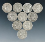 10 Assorted Washington Silver Quarters 1964 or Before VG-AU