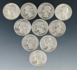 10 Assorted Washington Silver Quarters 1964 or Before VG-AU