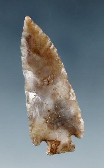 1 3/8" cornernotch Gempoint made from translucent Moss Agate, found near the Columbia River.