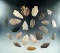 Group of 22 assorted arrowheads found in various areas, largest is 2 1/8