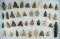 Large group of approximately 38 assorted arrowheads from various locations. Largest is 2 7/8