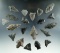 Group of 20 assorted arrowheads found along the eastern seaboard, largest is 1 11/16