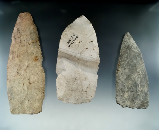 Set of three large Blades found in Missouri, largest is 6 3/8".