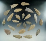 Large group of 25 assorted projectile points and knives found in New Jersey, largest is 2 5/16