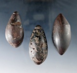 Set of three Hematite Plummets found in Illinois, largest is 2 5/16