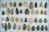 Large group of approximately 41 New Jersey area arrowheads, largest is 2 1/16