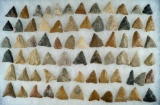 Large set of approximately 70 Mississippian Triangle arrowheads found in various locations.