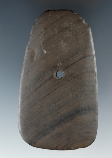3 5/8" Pendant made from  banded slate found in Livingston County New York. Ex. Harry Scholff.