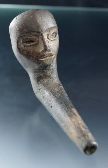 Iroquois Clay Human Effigy Pipe with partial restoration to the bowl Morse site, Jefferson Co., NY.