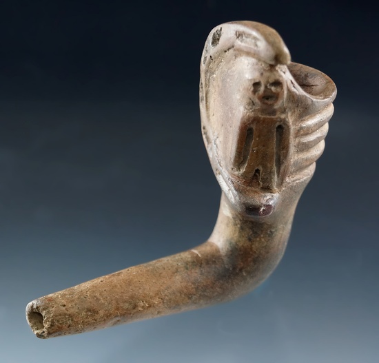 3 1/2" long by 3 1/2" tall Escutcheon Pipe that is partially restored at the bowl found in New York.