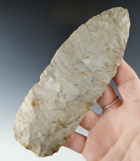 5 5/8" Upper Mercer Flint Archaic Knife that is very nicely flaked found near the Genesee River, NY.